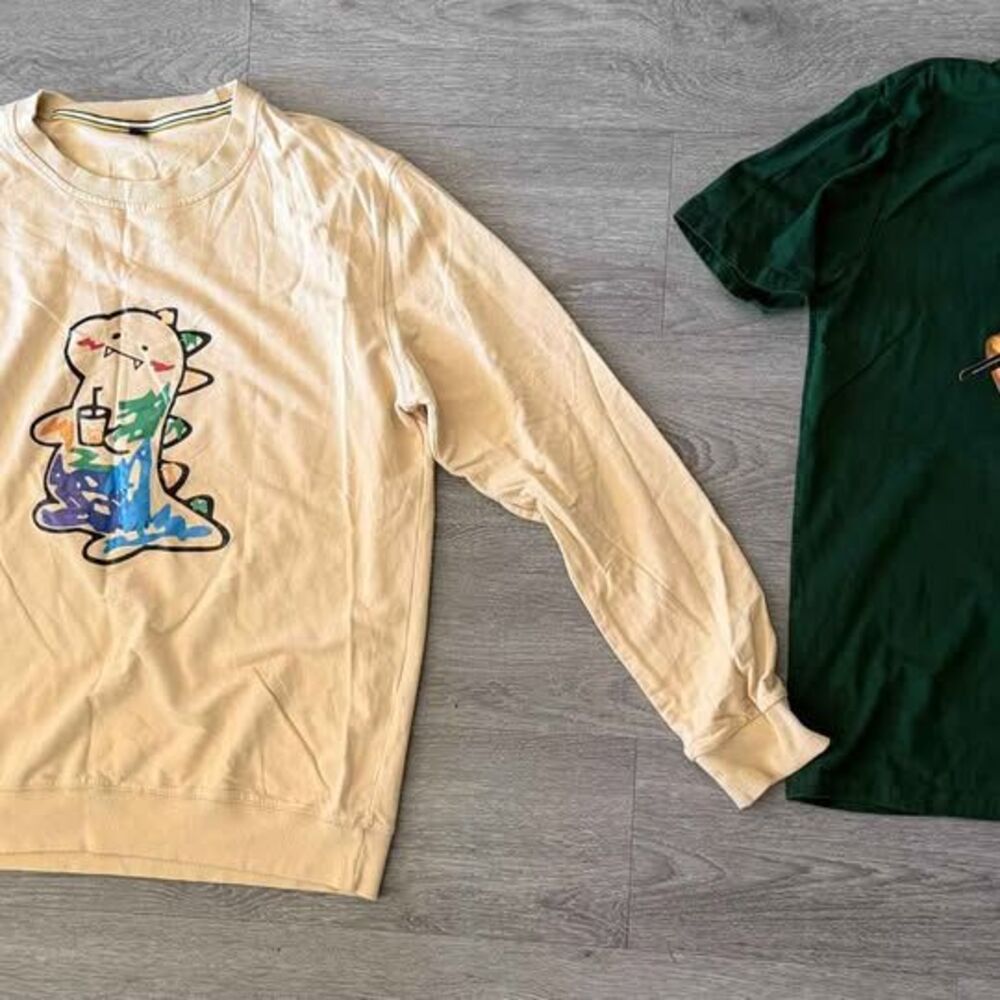 Lot of 2 Tom Hiddle Golf Bear Tee XL + Dino Graphic Crewneck XXL
